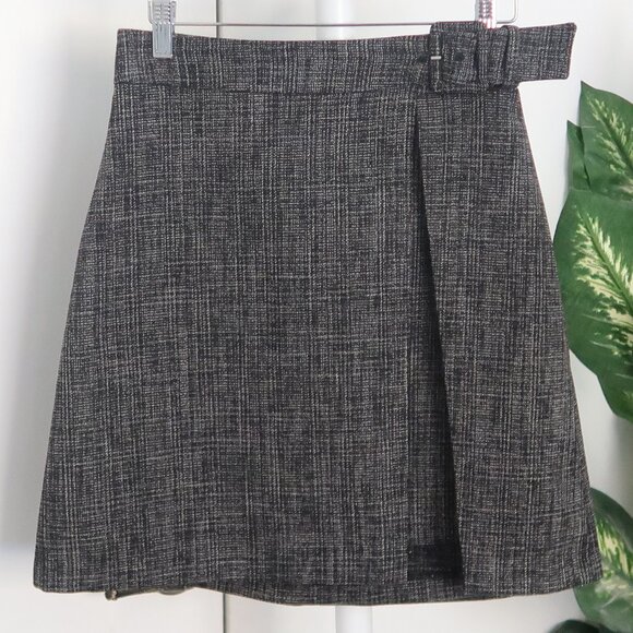 NEW Club Monaco Tweed Faux Wrap Mini A-line Belted Skirt Size Office Preppy Sz 0 - Picture 1 of 8